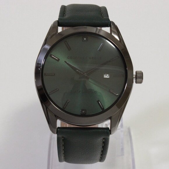 Geoffrey Beene Men's Dress Watch Diamond At 12 Emerald Green Leather 42mm - Picture 3 of 14